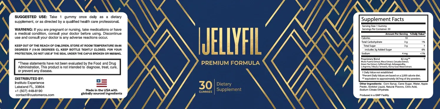 JellyFil product label showing the Supplement Facts panel